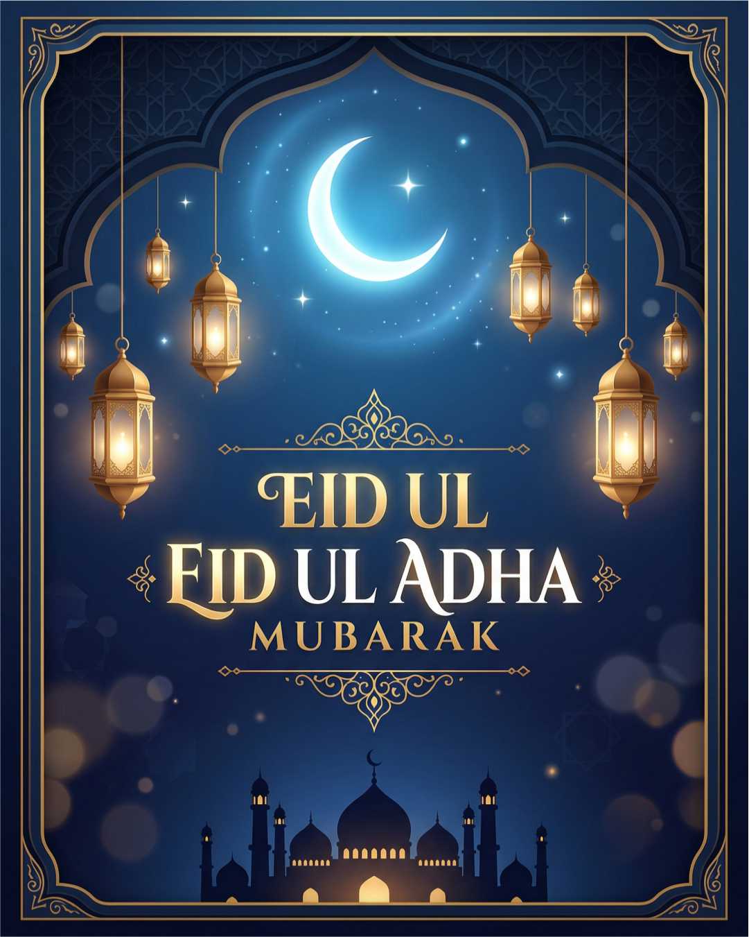 Elegant Eid ul Adha Mubarak Islamic Lantern Crescent Moon Design template