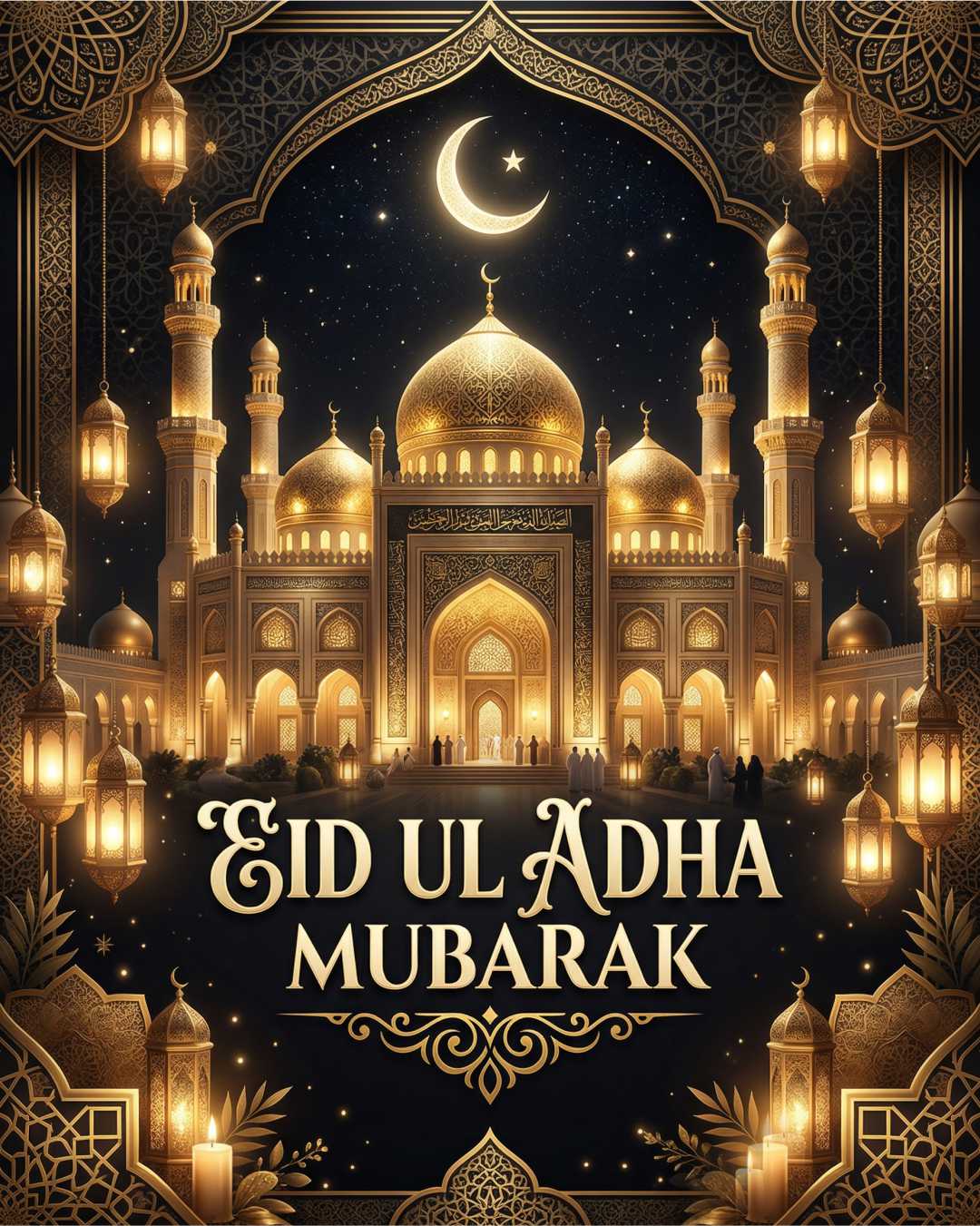 Luxury Eid ul Adha Mubarak Golden Mosque Islamic Festival Design template