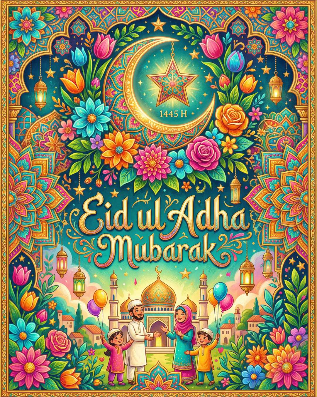 Colorful Eid ul Adha Mubarak Floral Mandala Islamic Festival Design template