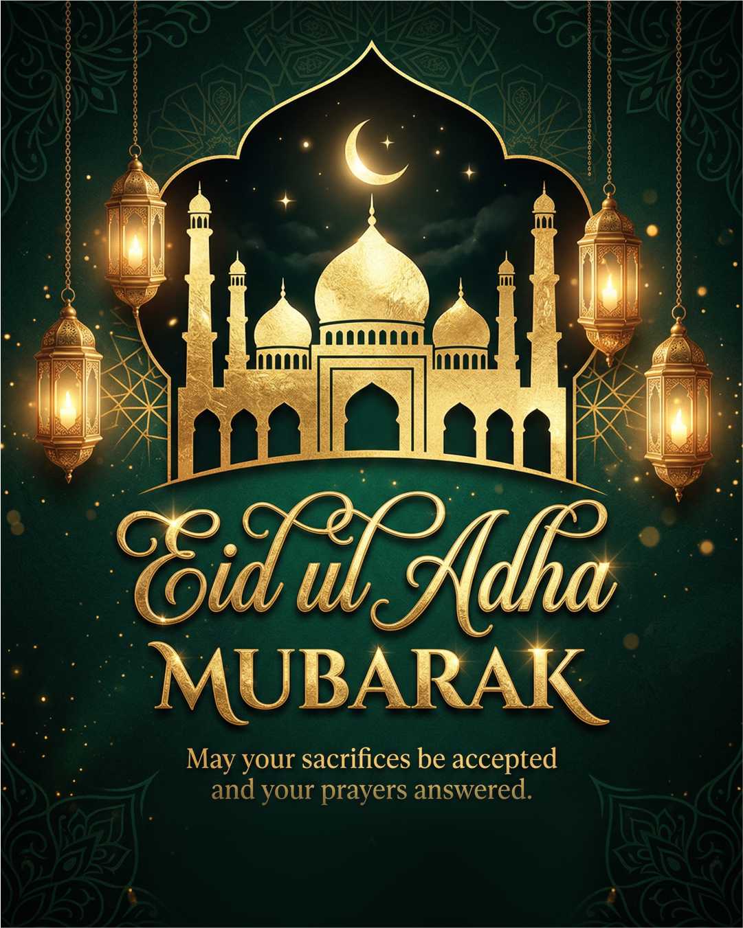 Elegant Eid ul Adha Mubarak Golden Mosque Lantern Islamic Design template